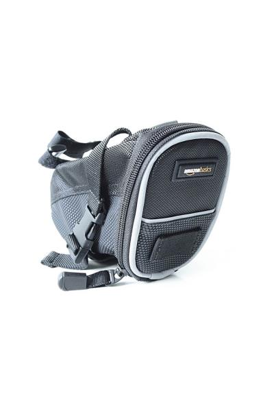 Bolsa para sillín de bicicleta con correa de sujeción.